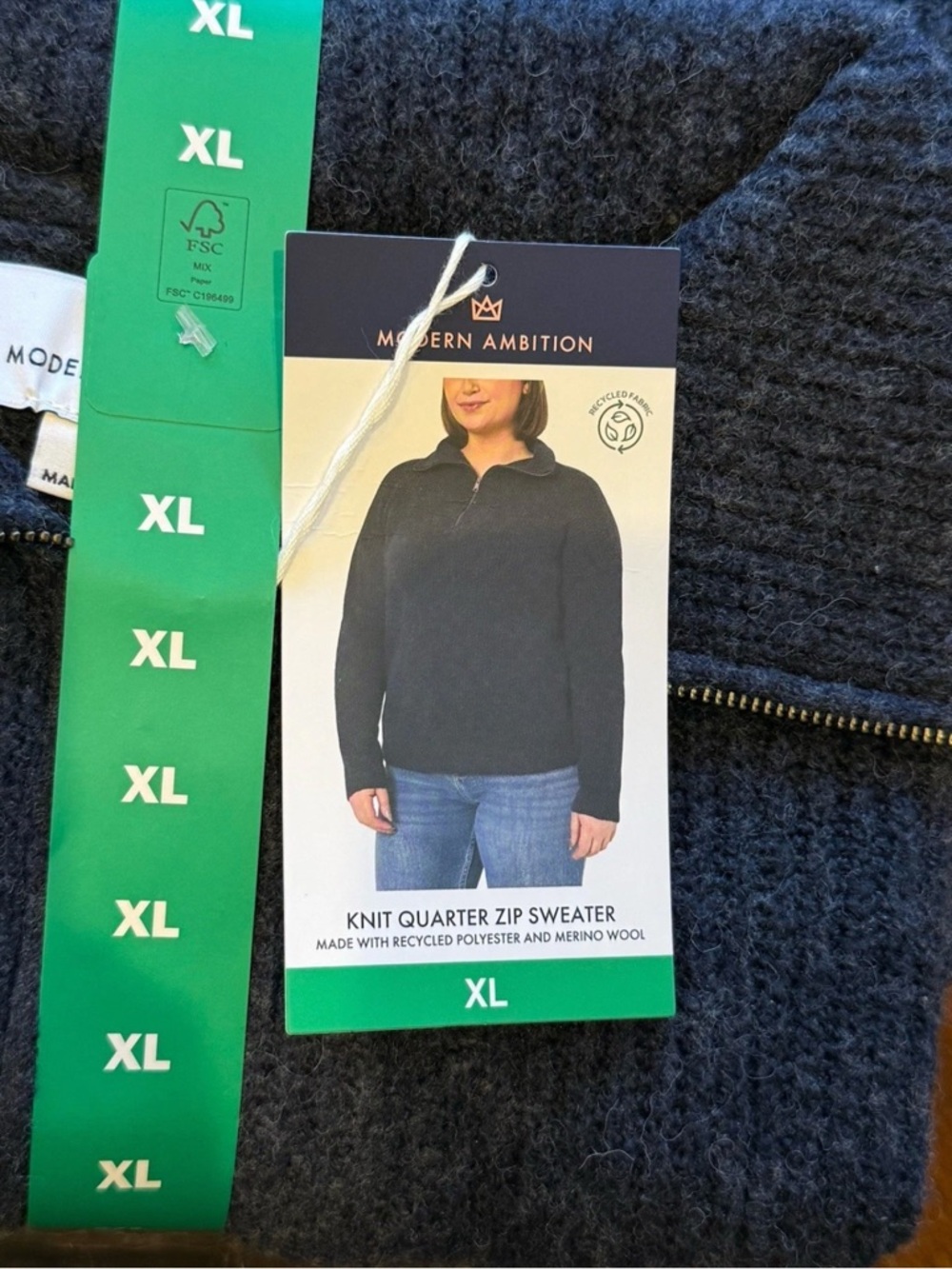 NWT Modern Ambition Cozy Ribbed Women's Half-Zip Navy Knit Sweater SIZE XL - Picture 11 of 12